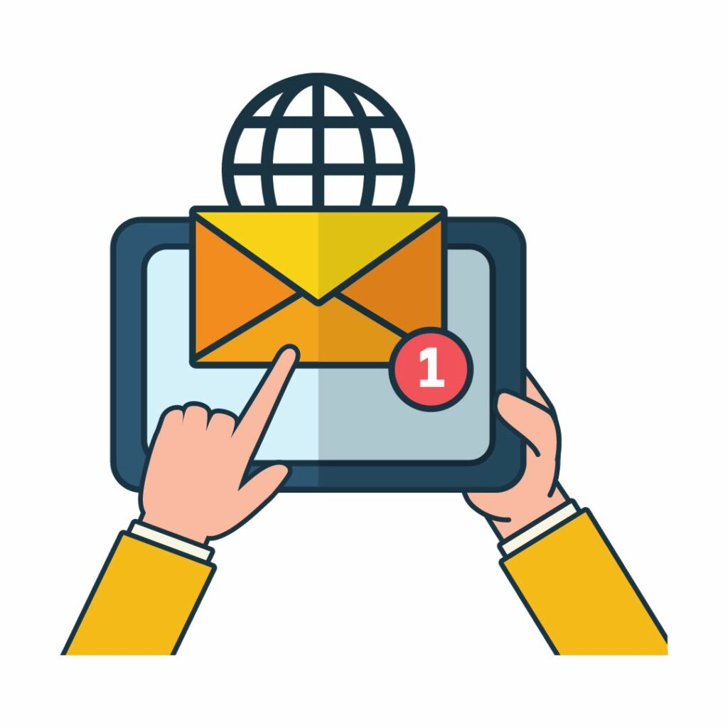 Graphic of someone pointing to an envelope